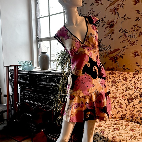 Pure Silk Charmeuse Above knee New Dress Drop shoulder Sleeveless V neck Floral - Picture 12 of 13